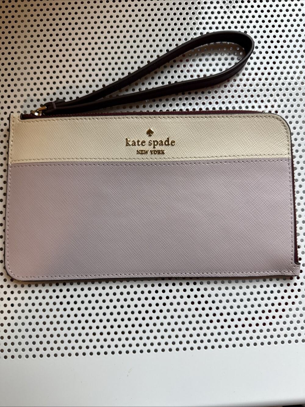 Kate Spade KD545 Lucy Medium L-Zip Wristlet Leather Lilac Moon 4.5 X 8”